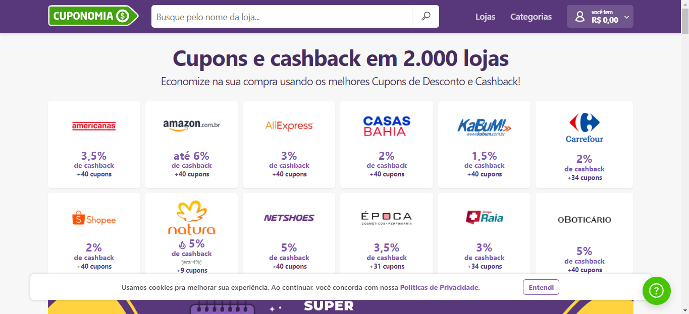 Cupom de Desconto e Cashback em +2.000 Lojas - Cuponeria