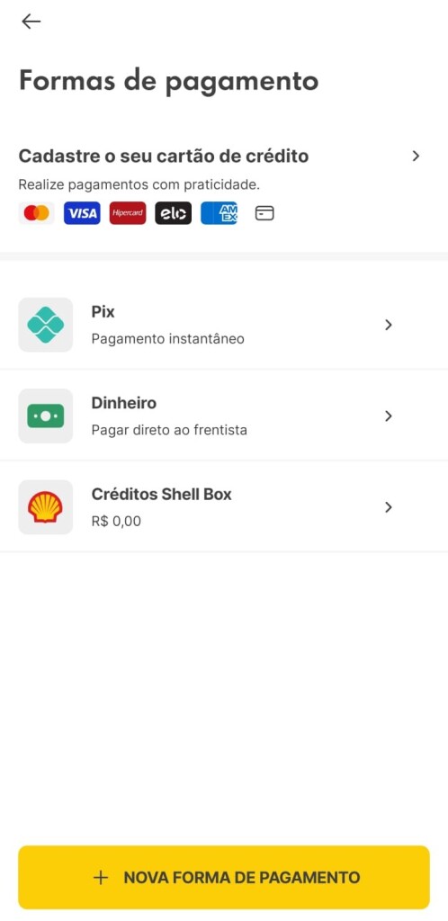 formas de pagamento shell box