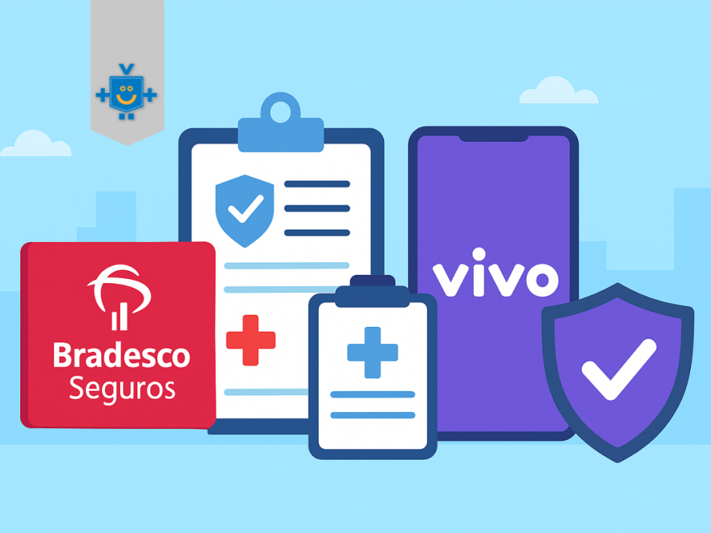 Ilustração horizontal mostrando a comparação entre dois tipos de seguros: bradesco seguros e vivo pay.