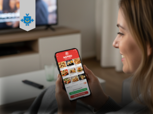 Pessoa utilizando o app do Ifood Pago pelo celular